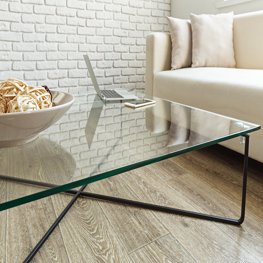 modern glass table in the loft interior